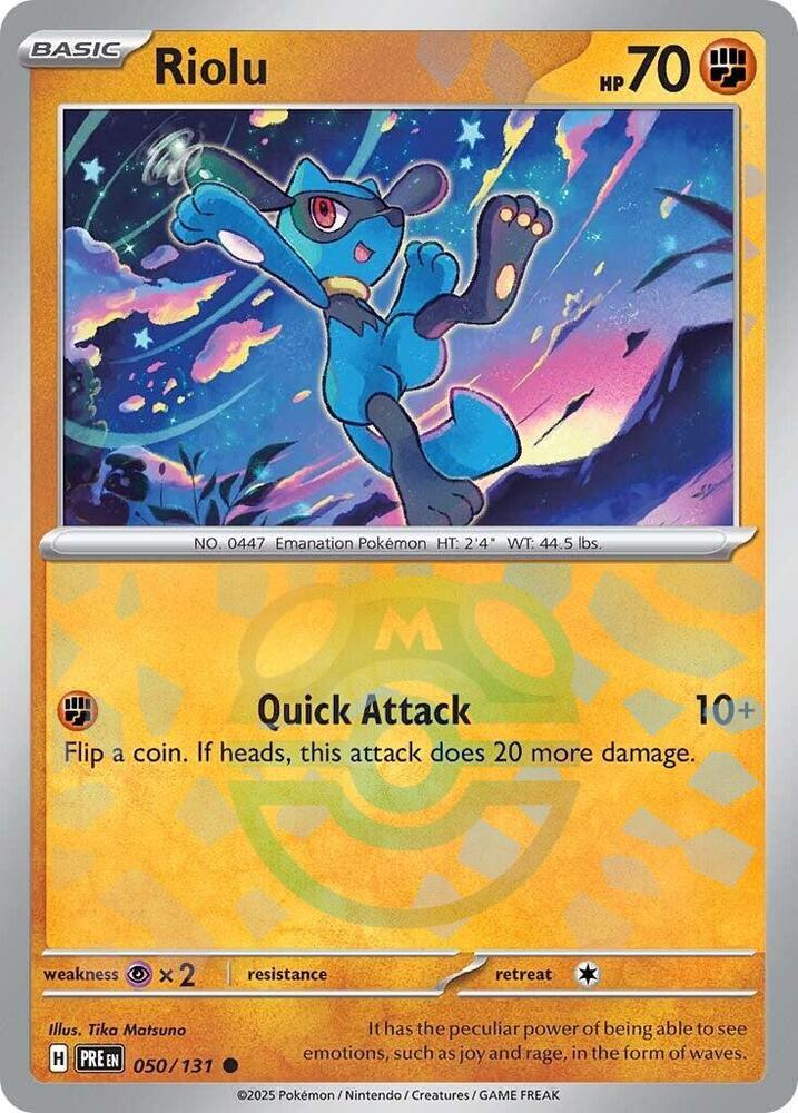 Riolu (Master Ball Pattern) 050/131 Common SV: Prismatic Evolutions NM