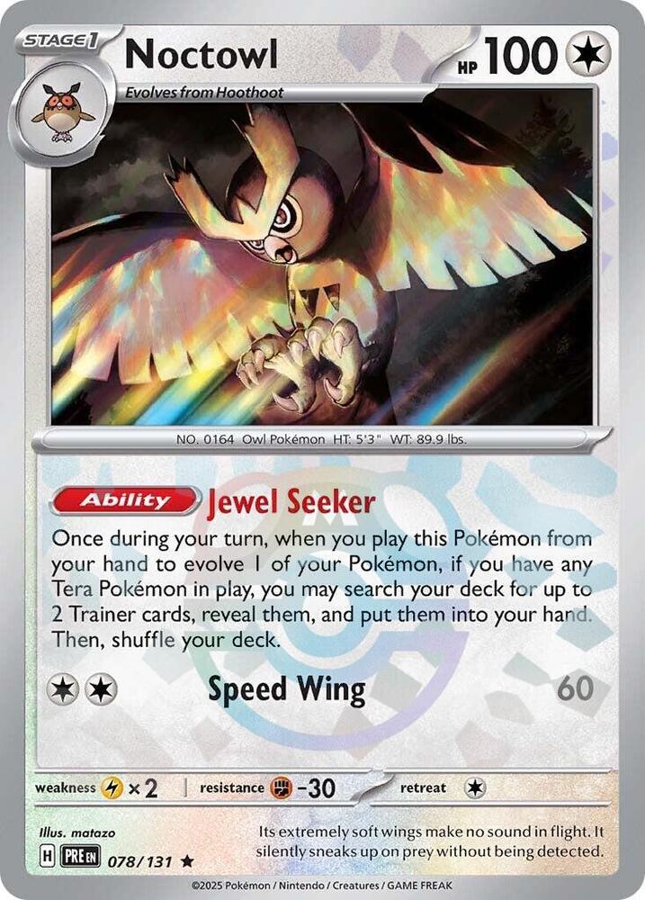 Noctowl (Master Ball Pattern) 078/131 Rare SV: Prismatic Evolutions NM