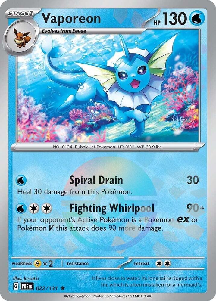 Vaporeon (Poke Ball Pattern) 022/131 Rare SV: Prismatic Evolutions NM