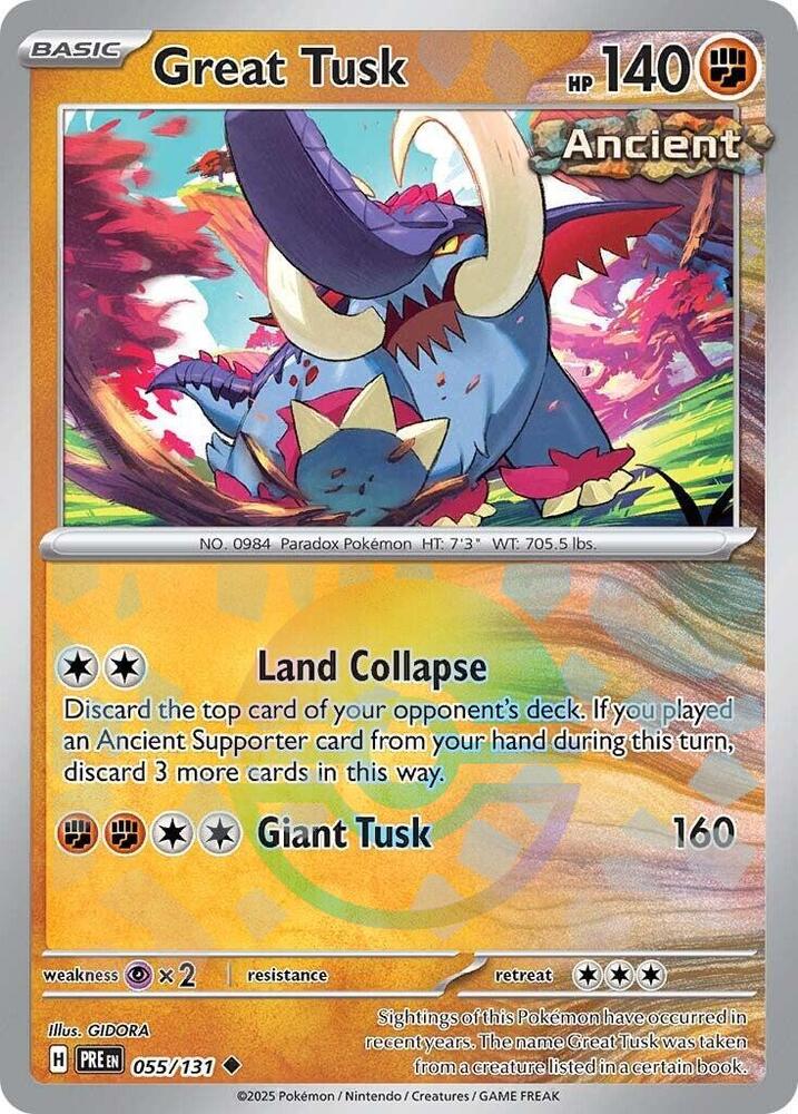 Great Tusk (Poke Ball Pattern) 055/131 Uncommon SV: Prismatic Evolutions NM