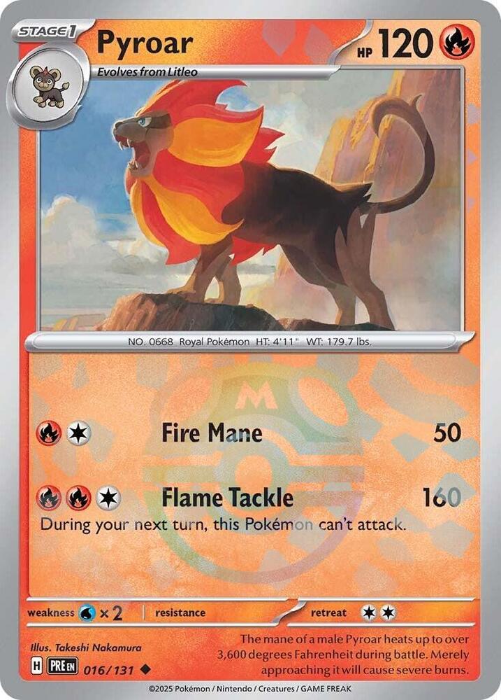 Pyroar (Master Ball Pattern) 016/131 Uncommon SV: Prismatic Evolutions NM